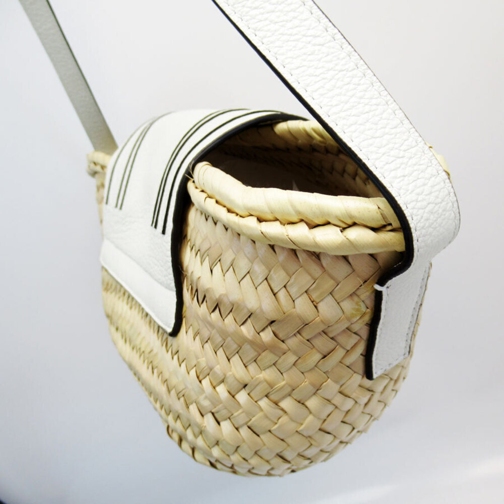 Chloe White Beige Shoulder Marcy Gold Tan Leather Bag Raffia